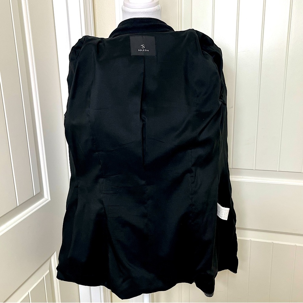 SOLEZIA Women’s Stretch Blazer Black Stretch Moto Inspired Long Fitted Zip Front - Picture 9 of 13